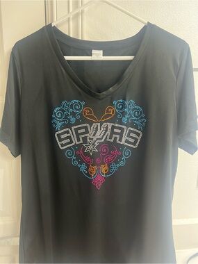 New Sport Tek SAN ANTONIO SPURS Rhinestone Heart V-Neck Tee